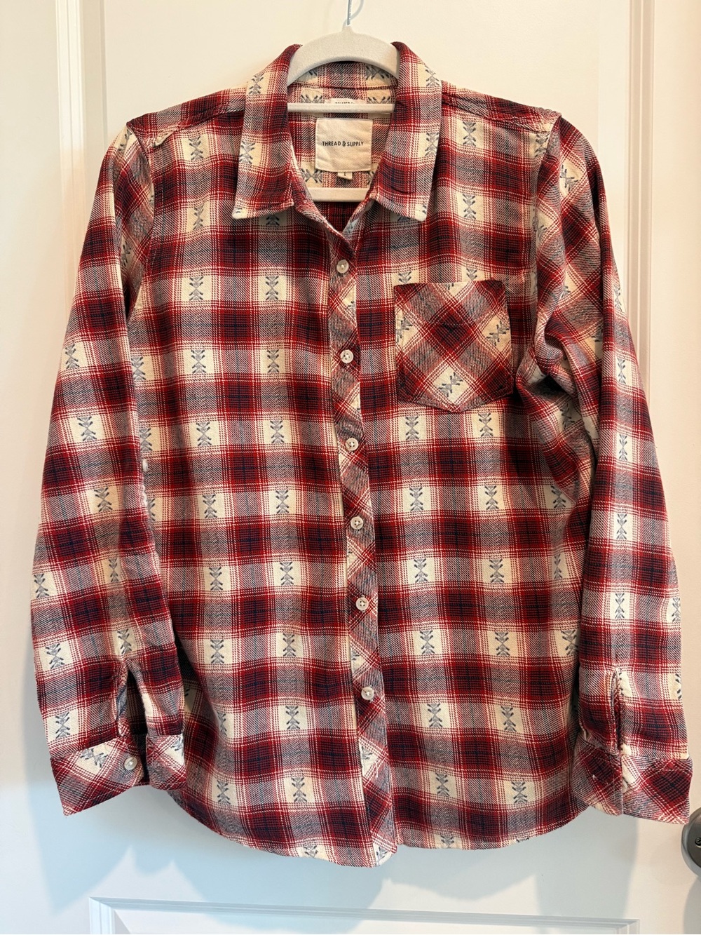 Thread & Supply Red and White Plaid Button-Down Shirt